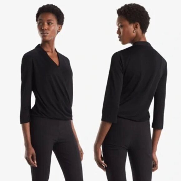 M.M. LaFleur Deneuve Black Surplice Faux Wrap Top - Picture 2 of 5